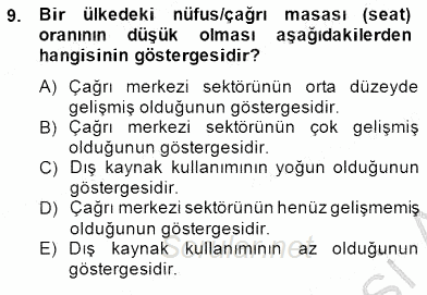 Çağrı Merkezi Yönetimi 1 2014 - 2015 Ara Sınavı 9.Soru