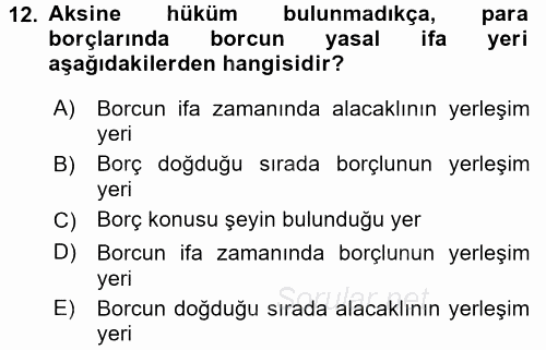 Medeni Hukuk 2 2017 - 2018 Ara Sınavı 12.Soru