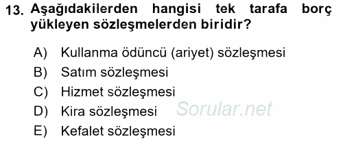 Medeni Hukuk 2 2017 - 2018 Ara Sınavı 13.Soru