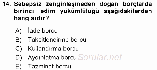 Medeni Hukuk 2 2017 - 2018 Ara Sınavı 14.Soru