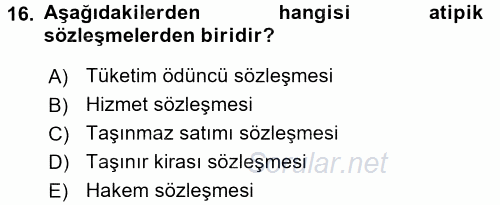 Medeni Hukuk 2 2017 - 2018 Ara Sınavı 16.Soru