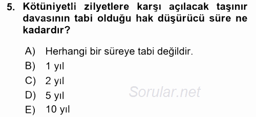 Medeni Hukuk 2 2017 - 2018 Ara Sınavı 5.Soru