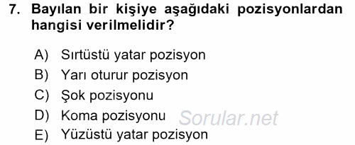 Temel İlk Yardım Bilgisi 2017 - 2018 Ara Sınavı 7.Soru