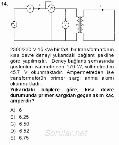 Elektrik Makinaları 2013 - 2014 Ara Sınavı 14.Soru