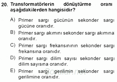 Elektrik Makinaları 2013 - 2014 Ara Sınavı 20.Soru