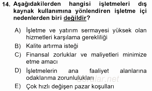 Lojistik Yönetimi 2015 - 2016 Dönem Sonu Sınavı 14.Soru