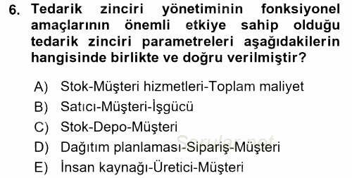 Lojistik Yönetimi 2015 - 2016 Dönem Sonu Sınavı 6.Soru