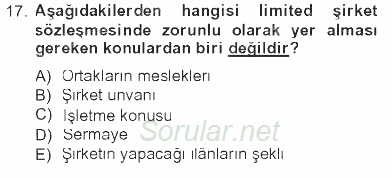 Girişimcilik ve İş Kurma 2012 - 2013 Tek Ders Sınavı 17.Soru