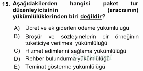 Tüketici Hukuku 2017 - 2018 Dönem Sonu Sınavı 15.Soru
