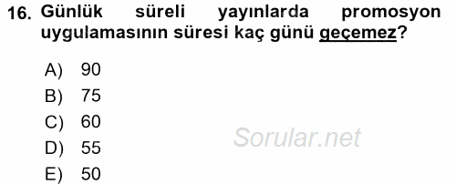 Tüketici Hukuku 2017 - 2018 Dönem Sonu Sınavı 16.Soru