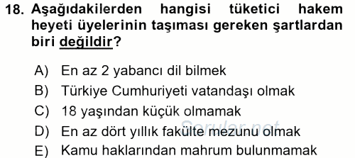 Tüketici Hukuku 2017 - 2018 Dönem Sonu Sınavı 18.Soru