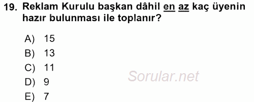 Tüketici Hukuku 2017 - 2018 Dönem Sonu Sınavı 19.Soru