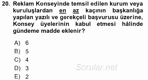 Tüketici Hukuku 2017 - 2018 Dönem Sonu Sınavı 20.Soru