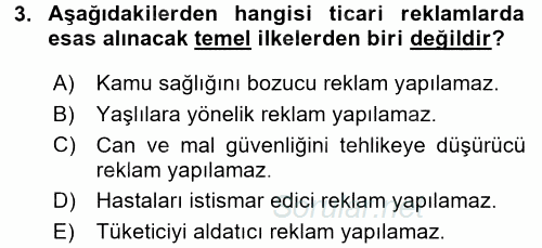 Tüketici Hukuku 2017 - 2018 Dönem Sonu Sınavı 3.Soru