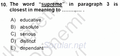 İleri Okuma Ve Yazma Becerileri 1 2015 - 2016 Dönem Sonu Sınavı 10.Soru