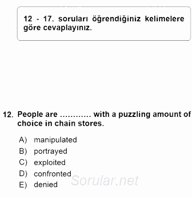 İleri Okuma Ve Yazma Becerileri 1 2015 - 2016 Dönem Sonu Sınavı 12.Soru