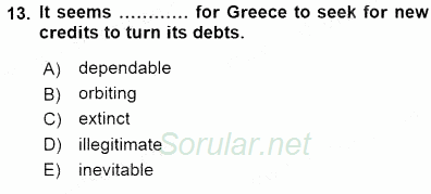 İleri Okuma Ve Yazma Becerileri 1 2015 - 2016 Dönem Sonu Sınavı 13.Soru