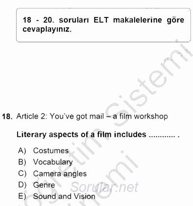 İleri Okuma Ve Yazma Becerileri 1 2015 - 2016 Dönem Sonu Sınavı 18.Soru