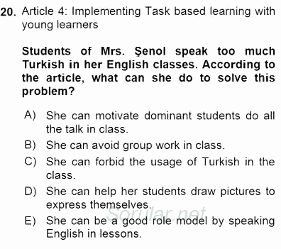 İleri Okuma Ve Yazma Becerileri 1 2015 - 2016 Dönem Sonu Sınavı 20.Soru