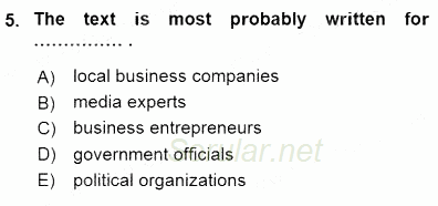 İleri Okuma Ve Yazma Becerileri 1 2015 - 2016 Dönem Sonu Sınavı 5.Soru