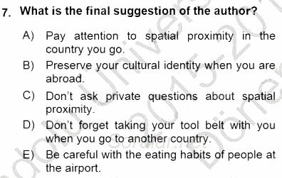 İleri Okuma Ve Yazma Becerileri 1 2015 - 2016 Dönem Sonu Sınavı 7.Soru