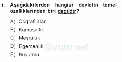 Yurttaşlık ve Çevre Bilgisi 2013 - 2014 Dönem Sonu Sınavı 1.Soru