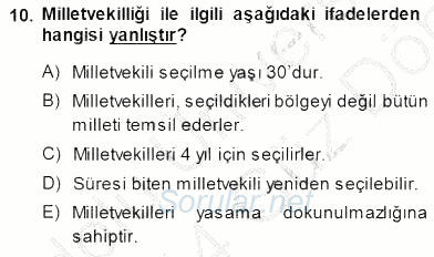Yurttaşlık ve Çevre Bilgisi 2013 - 2014 Dönem Sonu Sınavı 10.Soru