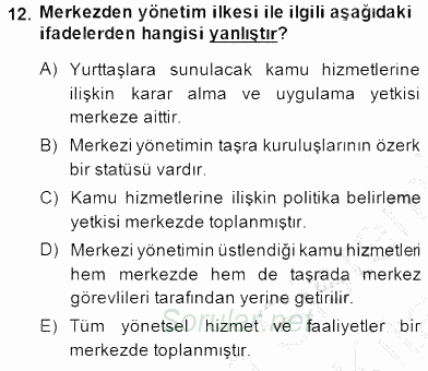 Yurttaşlık ve Çevre Bilgisi 2013 - 2014 Dönem Sonu Sınavı 12.Soru