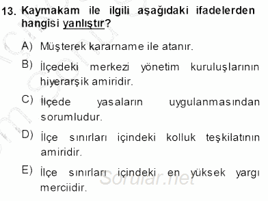 Yurttaşlık ve Çevre Bilgisi 2013 - 2014 Dönem Sonu Sınavı 13.Soru