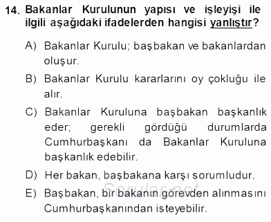 Yurttaşlık ve Çevre Bilgisi 2013 - 2014 Dönem Sonu Sınavı 14.Soru