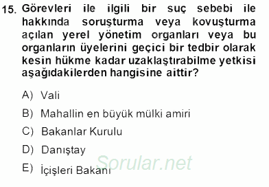 Yurttaşlık ve Çevre Bilgisi 2013 - 2014 Dönem Sonu Sınavı 15.Soru