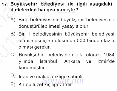 Yurttaşlık ve Çevre Bilgisi 2013 - 2014 Dönem Sonu Sınavı 17.Soru
