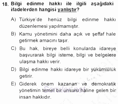 Yurttaşlık ve Çevre Bilgisi 2013 - 2014 Dönem Sonu Sınavı 18.Soru
