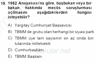 Yurttaşlık ve Çevre Bilgisi 2013 - 2014 Dönem Sonu Sınavı 19.Soru