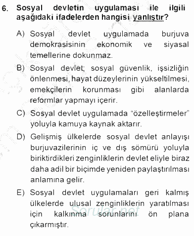 Yurttaşlık ve Çevre Bilgisi 2013 - 2014 Dönem Sonu Sınavı 6.Soru