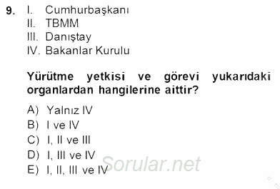 Yurttaşlık ve Çevre Bilgisi 2013 - 2014 Dönem Sonu Sınavı 9.Soru