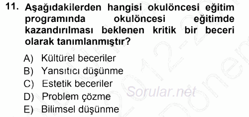Özel Öğretim Yöntemleri 1 2012 - 2013 Dönem Sonu Sınavı 11.Soru