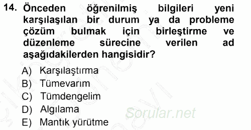 Özel Öğretim Yöntemleri 1 2012 - 2013 Dönem Sonu Sınavı 14.Soru
