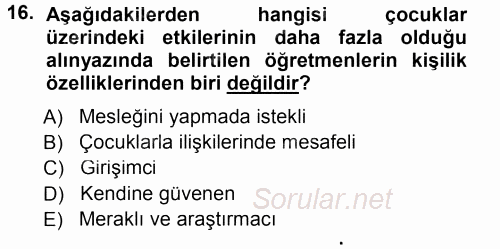 Özel Öğretim Yöntemleri 1 2012 - 2013 Dönem Sonu Sınavı 16.Soru