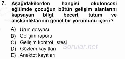 Özel Öğretim Yöntemleri 1 2012 - 2013 Dönem Sonu Sınavı 7.Soru
