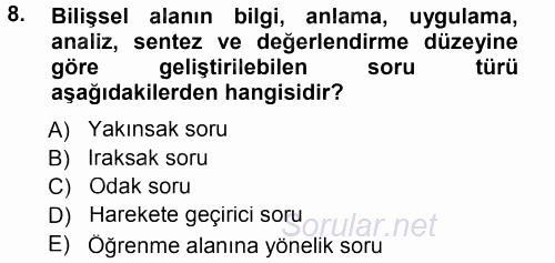 Özel Öğretim Yöntemleri 1 2012 - 2013 Dönem Sonu Sınavı 8.Soru