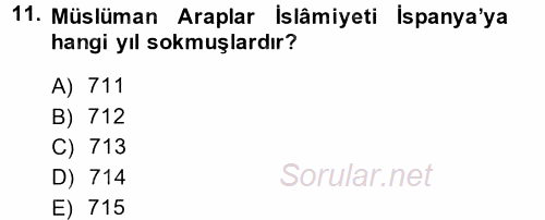 İslam Kurumları ve Medeniyeti 2014 - 2015 Ara Sınavı 11.Soru