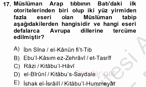 İslam Kurumları ve Medeniyeti 2014 - 2015 Ara Sınavı 17.Soru