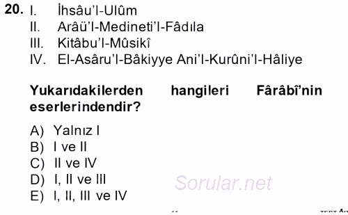 İslam Kurumları ve Medeniyeti 2014 - 2015 Ara Sınavı 20.Soru