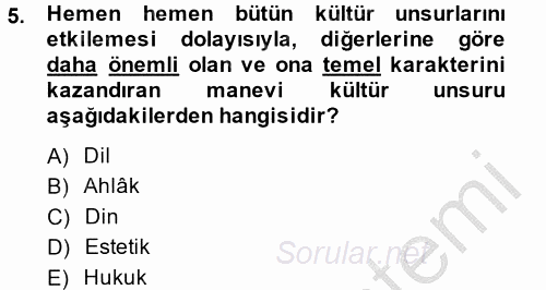 İslam Kurumları ve Medeniyeti 2014 - 2015 Ara Sınavı 5.Soru