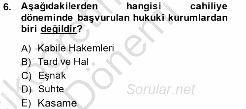 İslam Kurumları ve Medeniyeti 2014 - 2015 Ara Sınavı 6.Soru