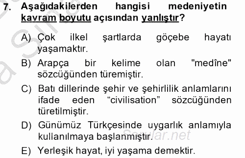 İslam Kurumları ve Medeniyeti 2014 - 2015 Ara Sınavı 7.Soru