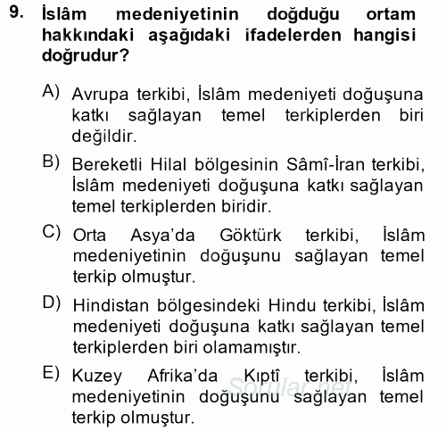 İslam Kurumları ve Medeniyeti 2014 - 2015 Ara Sınavı 9.Soru
