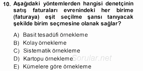 Muhasebe Denetimi 2013 - 2014 Dönem Sonu Sınavı 10.Soru