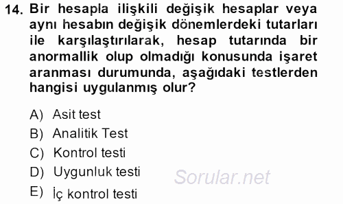 Muhasebe Denetimi 2013 - 2014 Dönem Sonu Sınavı 14.Soru